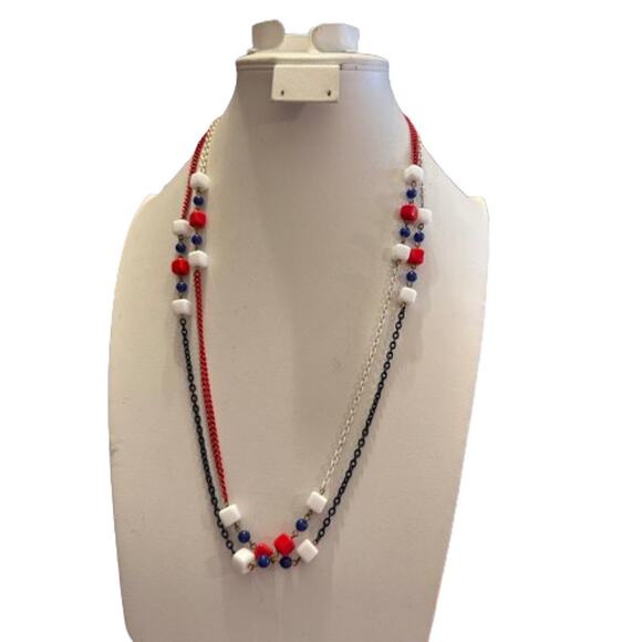 Vintage Red White Blue Glass Beaded Patriotic Necklace - Picture 5 of 6